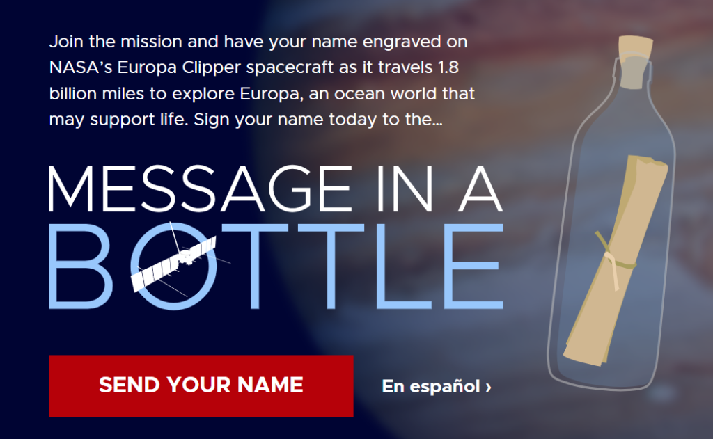 NASA’s Message in a Bottle campaign registration step 1