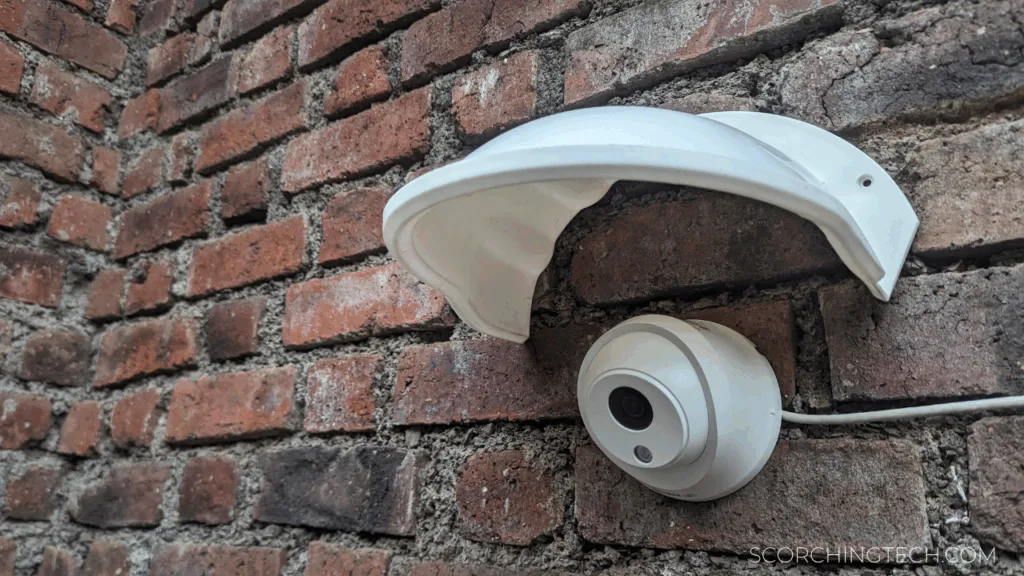 best practices for weatherproofing of CCTV systems- Cap is installed to provide shadow.