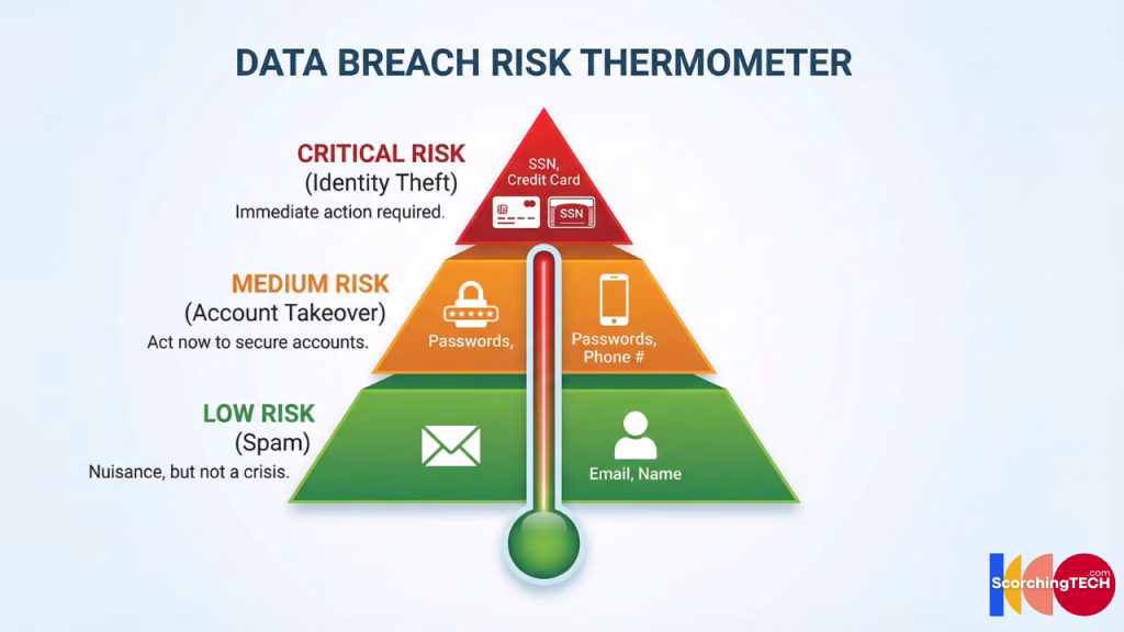 Infographic showing three tiers of data breach risks from low to critical